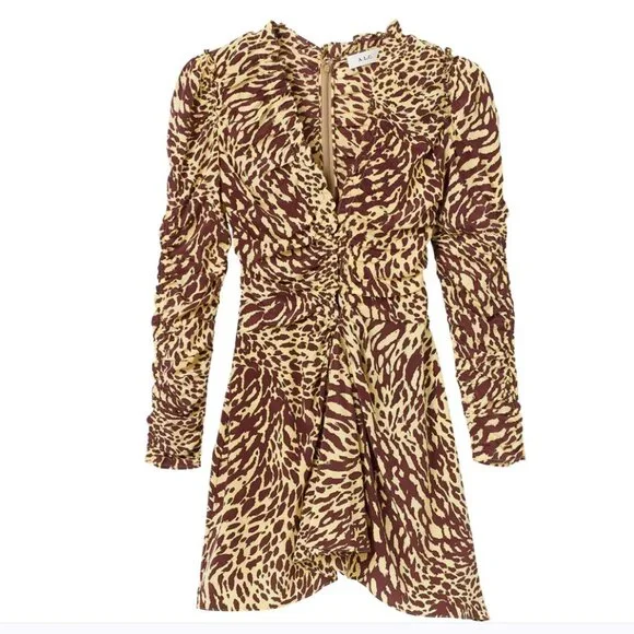 A.L.C. Marcie SILK Mini Dress NWT Golden Haze Chocolate Brown Leopard Brand New - Picture 3 of 14
